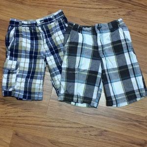 Two boys plaid shorts